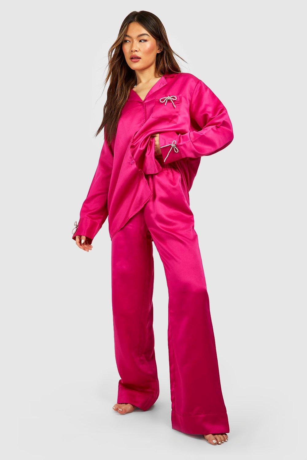 Boohoo pink satin online pyjamas